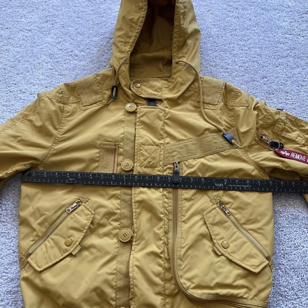 Alpha Industries Full‎ Zip Bomber Jacket Mens M Mustard Yellow Hooded Flight